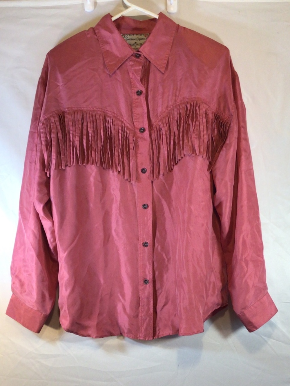 vintage johnathan martin cowgirl shirt size M 100% silk fringe western rodeo